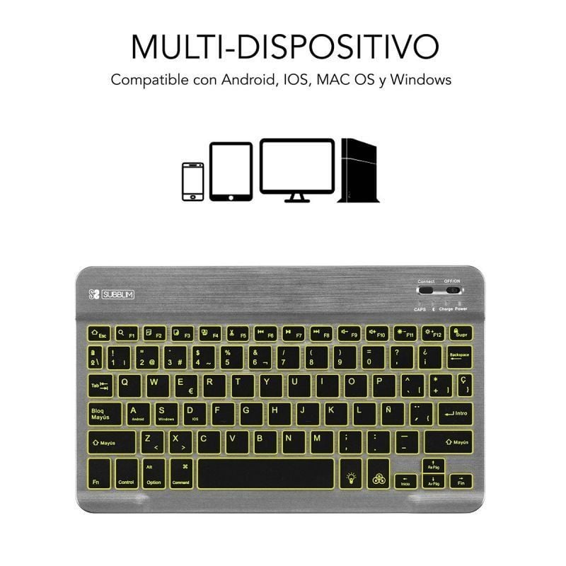 Teclado Compacto Inalámbrico Subblim Smart Backlit/ Gris