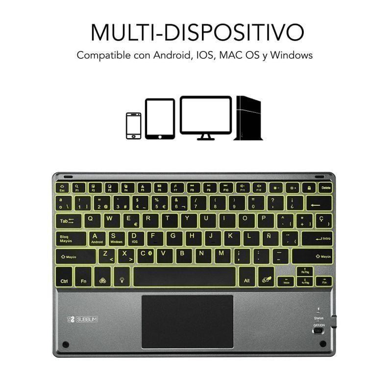 Teclado Compacto Inalámbrico Subblim Touchpad Smart Blacklit/ Gris