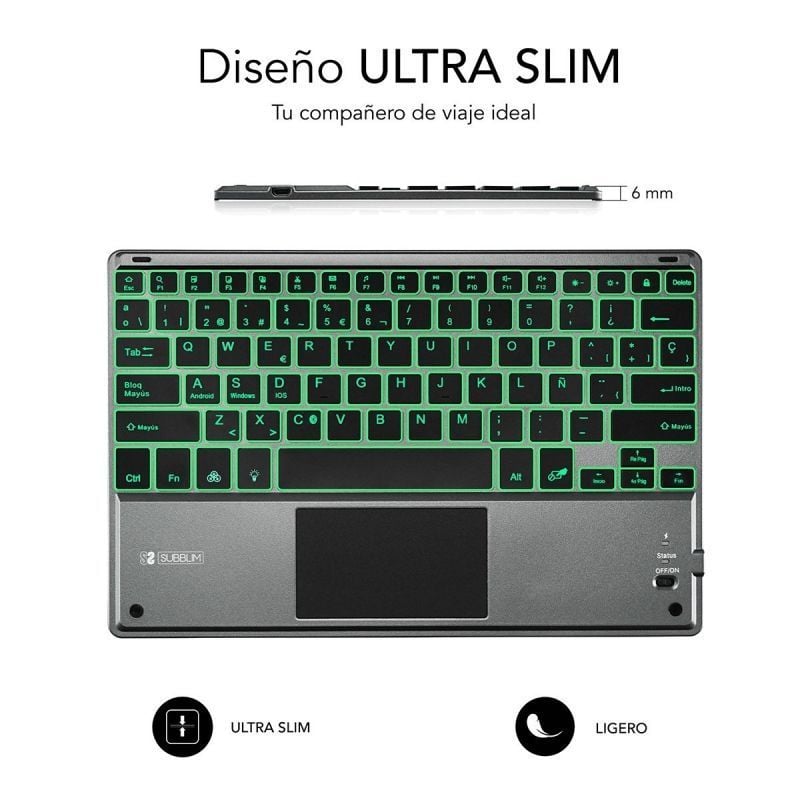 Teclado Compacto Inalámbrico Subblim Touchpad Smart Blacklit/ Gris