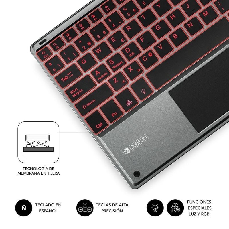 Teclado Compacto Inalámbrico Subblim Touchpad Smart Blacklit/ Gris