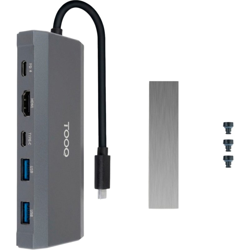 Docking/Caja Externa USB Tipo-C TooQ TQE-2241G/ Ranura SSD M.2/ 1xHDMI/ 2xUSB/ 1xUSB Tipo-C/ 1xLector Tarjetas/ 1xUSB Tipo-C PD