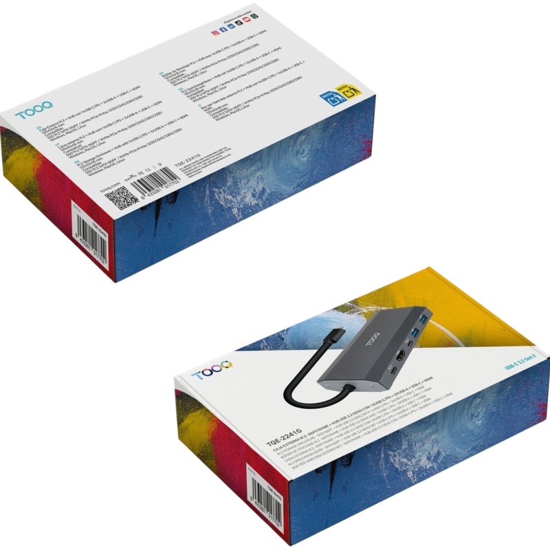 Docking/Caja Externa USB Tipo-C TooQ TQE-2241G/ Ranura SSD M.2/ 1xHDMI/ 2xUSB/ 1xUSB Tipo-C/ 1xLector Tarjetas/ 1xUSB Tipo-C PD