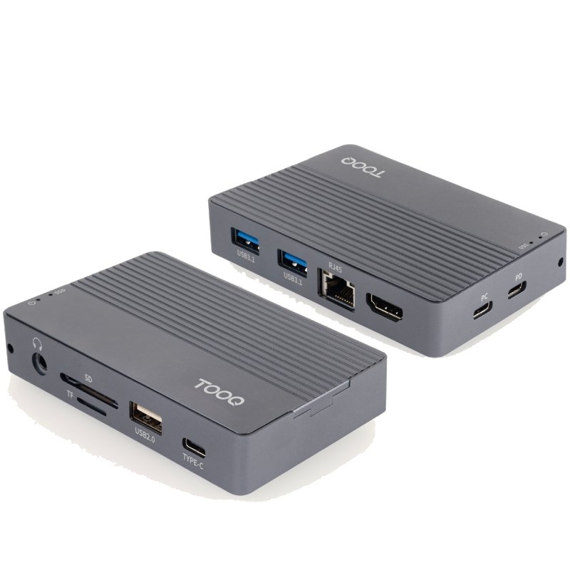 Docking/Caja Externa USB Tipo-C TooQ TQE-2242G/ Ranura SSD M.2/ 1xHDMI/ 1xRJ45/ 1xUSB/ 1xUSB Tipo-C/ 1xLector Tarjetas/ 1x Jack 3.5/ 1xUSB Tipo-C PD
