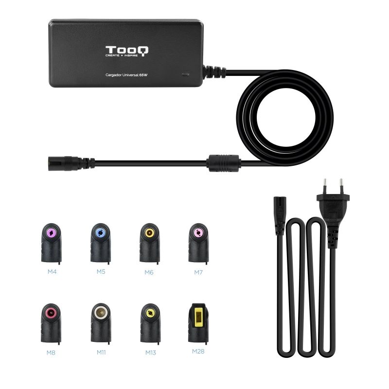 Cargador de Portátil TooQ TQLC-65BS02AT/ 65W/ 1xUSB/ Automático/ 8 Conectores/ Voltaje 18.5-20V/ 1 USB