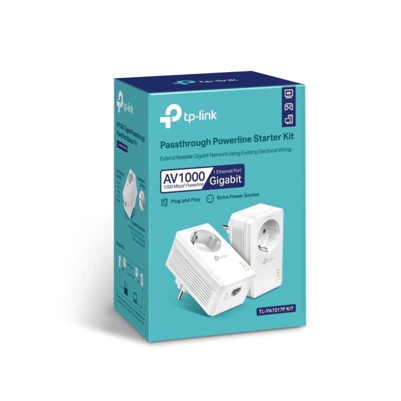 Adaptador Powerline TP-Link TL-PA7017P KIT AV1000 1000Mbps/ Alcance 300m/ Pack de 2 (V2)