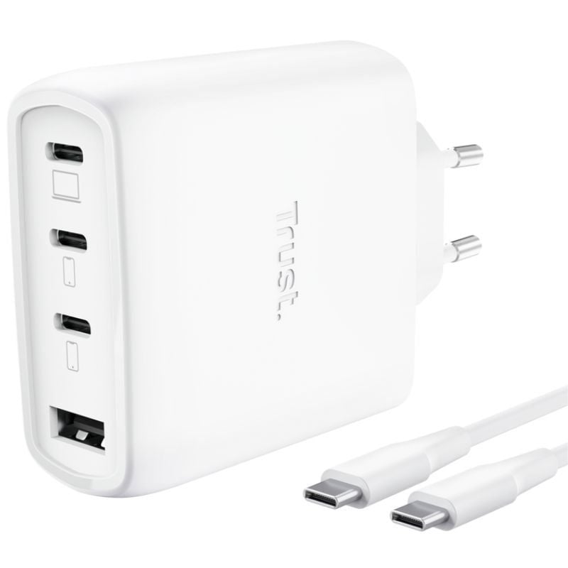 Cargador de Pared GaN Trust Maxo 65W 26068/ 3xUSB Tipo-C/ 1xUSB/ Incluye Cable USB Tipo-C/ 65W Cargador de Pared GaN Trust Maxo 65W 26068/ 3xUSB Tipo-C/ 1xUSB/ Incluye Cable USB Tipo-C/ 65W