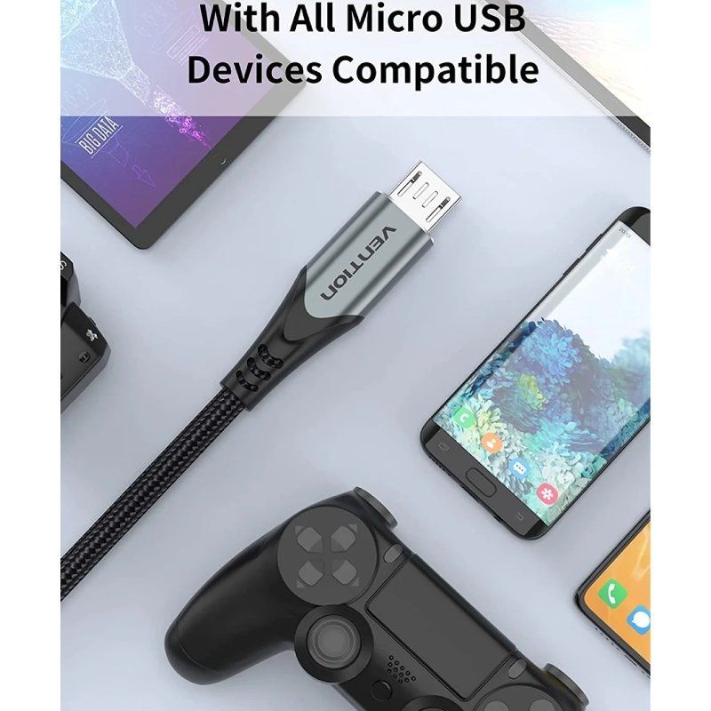 Cable USB 2.0 Vention COAHH/ microUSB Macho - USB Macho/ 480Mbps/ 2m/ Gris