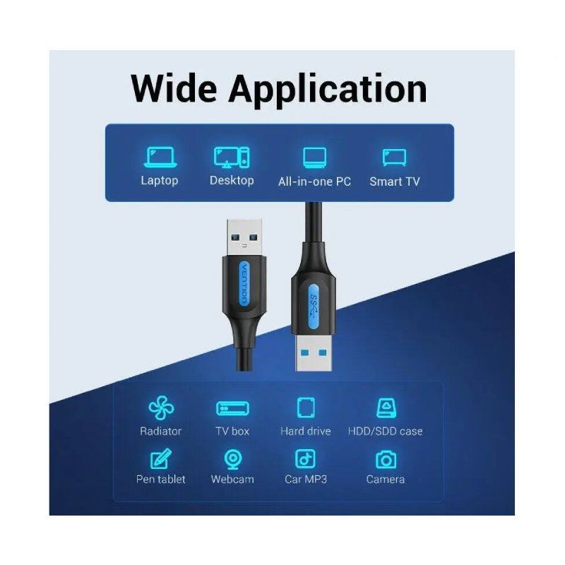 Cable USB 3.0 Vention CONBI/ USB Macho - USB Macho/ 5Gbps/ 3m/ Negro