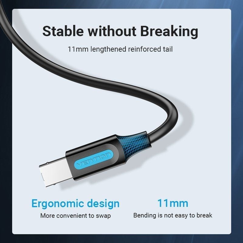 Cable USB 2.0 Impresora Vention COQBI/ USB Tipo-B Macho - USB Macho/ 480Mbps/ 3m/ Negro