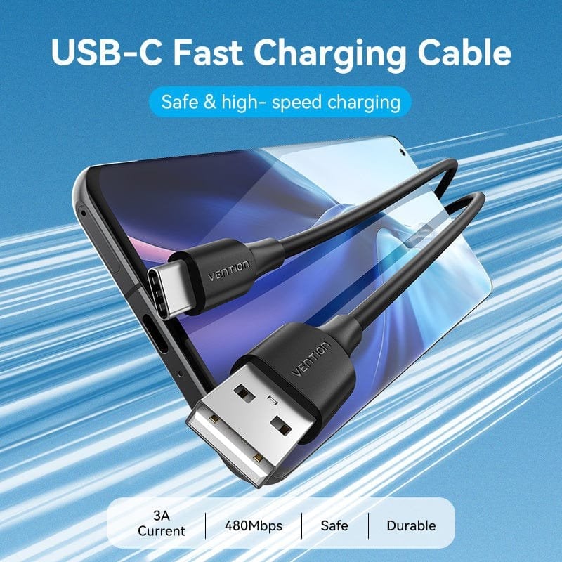 Cable USB 2.0 Tipo-C Vention CTHBH/ USB Tipo-C Macho - USB Macho/ 480Mbps/ 2m/ Negro