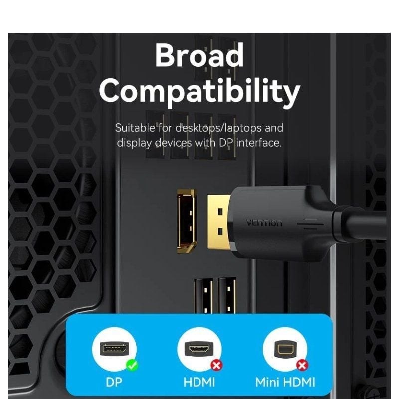 Cable Conversor Vention HAKBH/ DisplayPort Macho - DisplayPort 4K Macho/ 2m/ Negro