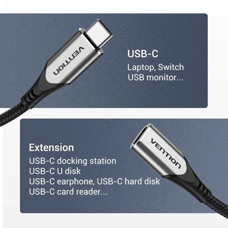 Cable Alargador USB 3.1 Tipo-C Vention TABHF/ USB Tipo-C Macho - USB Tipo-C  Hembra/