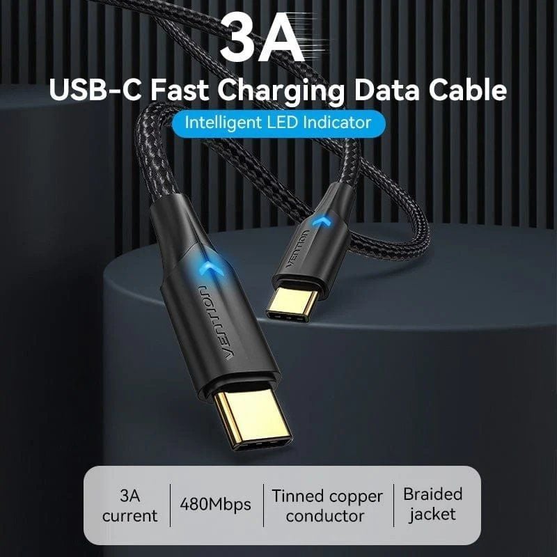 Cable USB 2.0 Tipo-C 3A Vention TAUBG/ USB Tipo-C Macho - USB Tipo-C Macho/ 480Mbps/ 1.5m/ Negro
