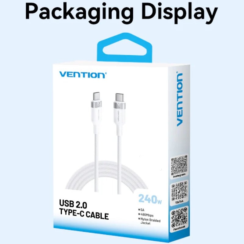 Cable USB 2.0 Tipo-C 5A Vention TRIPH/ USB Tipo-C Macho - USB Tipo-C Macho/ Hasta 240W/ 480Mbps/ 2m/ Rosa