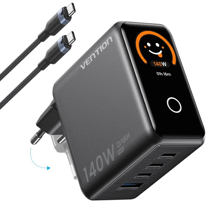 Cargador de Pared GaN Vention TZ-FCOH0-EU/ 3xUSB Tipo-C + Cable USB Tipo-C/ 1xUSB/ 140W Cargador de Pared GaN Vention TZ-FCOH0-EU/ 3xUSB Tipo-C + Cable USB Tipo-C/ 1xUSB/ 140W