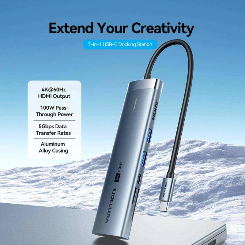 Docking USB Tipo-C Vention TPSHB/ 1xHDMI 4K/ 2xUSB/ 1xUSB Tipo-C/ 1xUSB Tipo-C PD/ 1xLector Tarjetas/ Gris