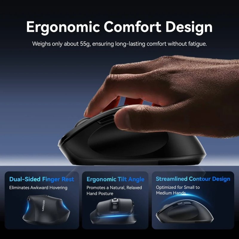 Ratón Ergonómico Silencioso Inalámbrico Vention KTHB0-ST/ Hasta 4000 DPI