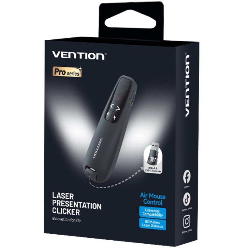 Presentador Inalámbrico Vention KQPB0/ 2.4GHz/ Negro